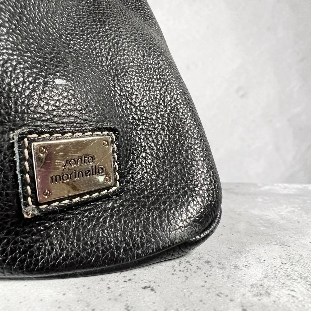 Santo Marinella Black Leather Hobo Shoulder Bag Zip Lined Crescent Handbag